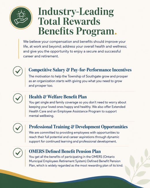 Image Outlining the Township's Competitive Salary, Training and Professional Development, OMERS Pension and Benefit Plan